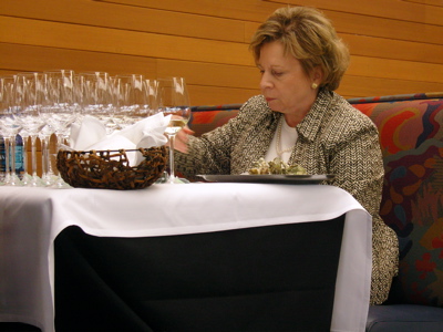 Lane Hoss, director of marketing at Elliott\'s Restaurants, fills in her official judges\' form at the 14th annual Oyster Wine Competition. 