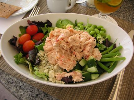 Cobb Salad takes a decided Hawaiian twist thanks to crab and edamame (boiled soy beans). 