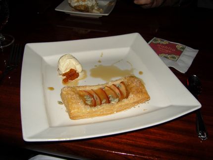 A fillo-wrapped apple tart glistens on the plate at The Dahlia Lounge. 