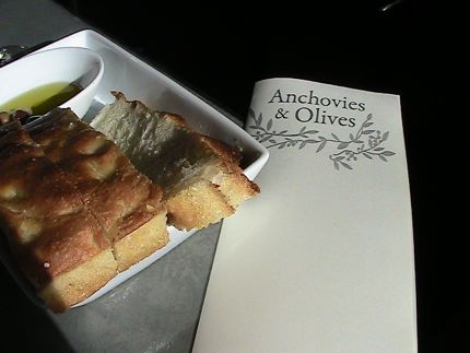 Apps and the Menu at Anchovies & Olives